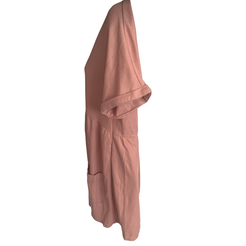 Pink Ribbed Knit V-Neck Romper Cuffed Sleeve Pockets Size L - Picture 3 of 5